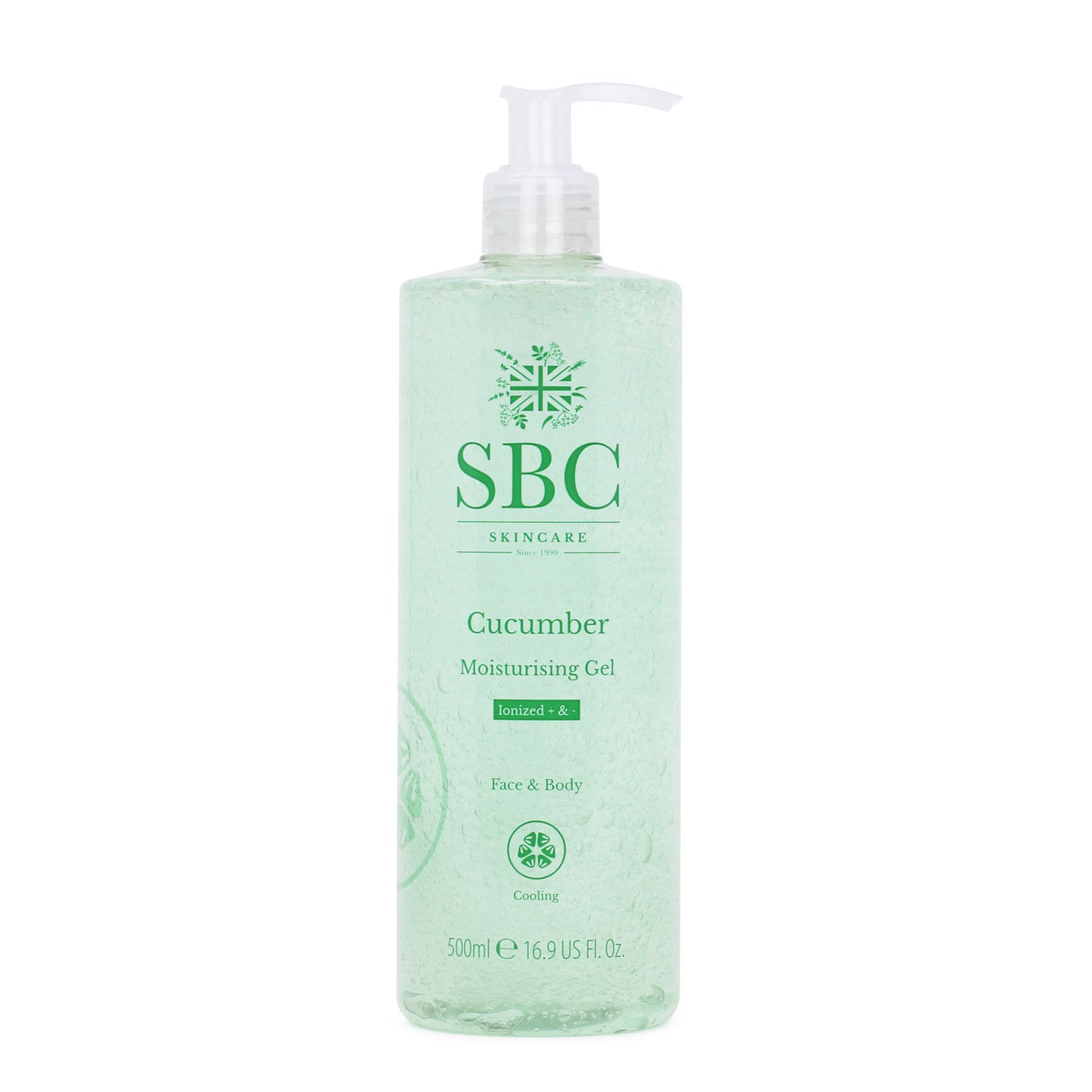 SBC Skincare's Cucumber Moisturising Gel 500ml on a white background