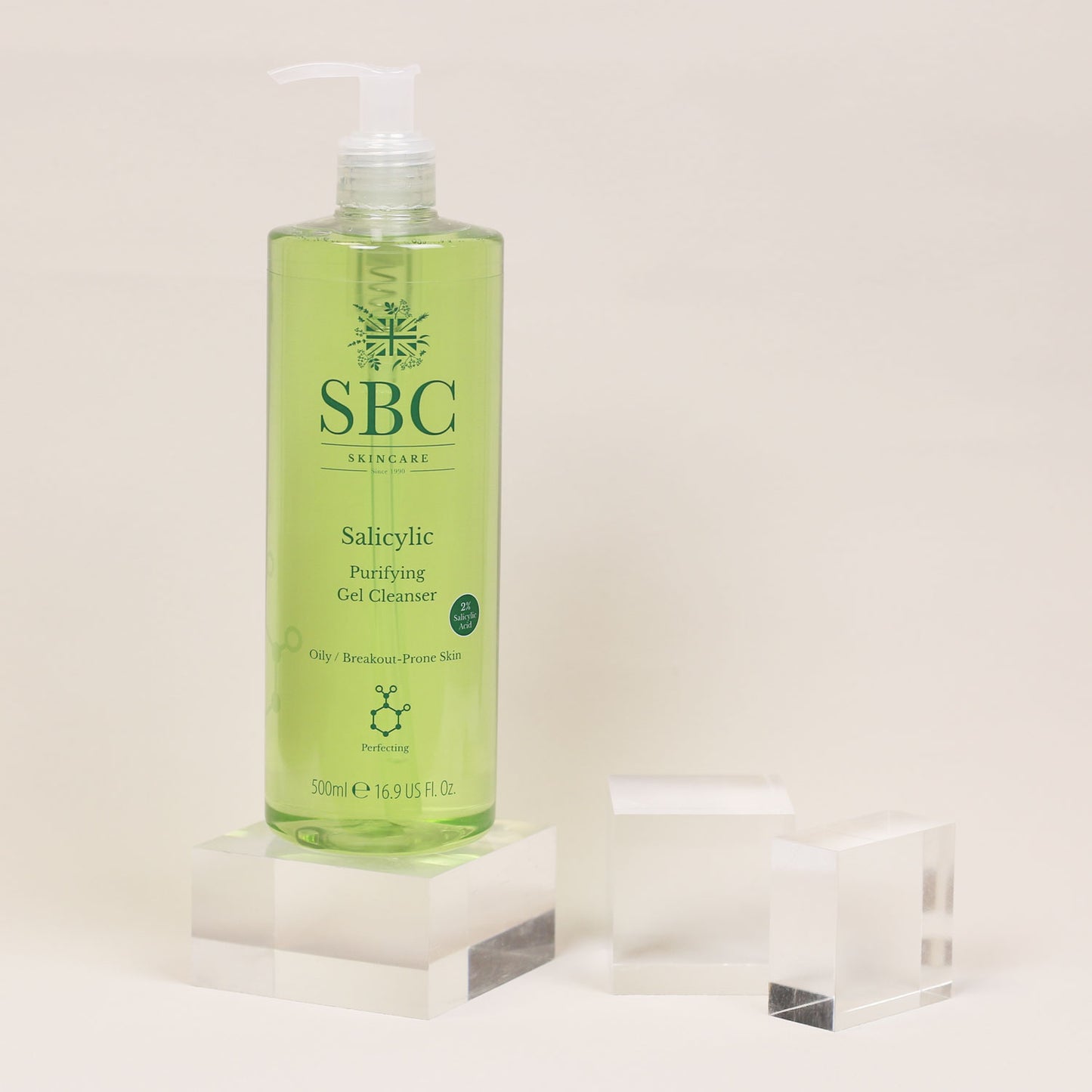 Salicylic Purifying Cleanser on clear blocks with a white background