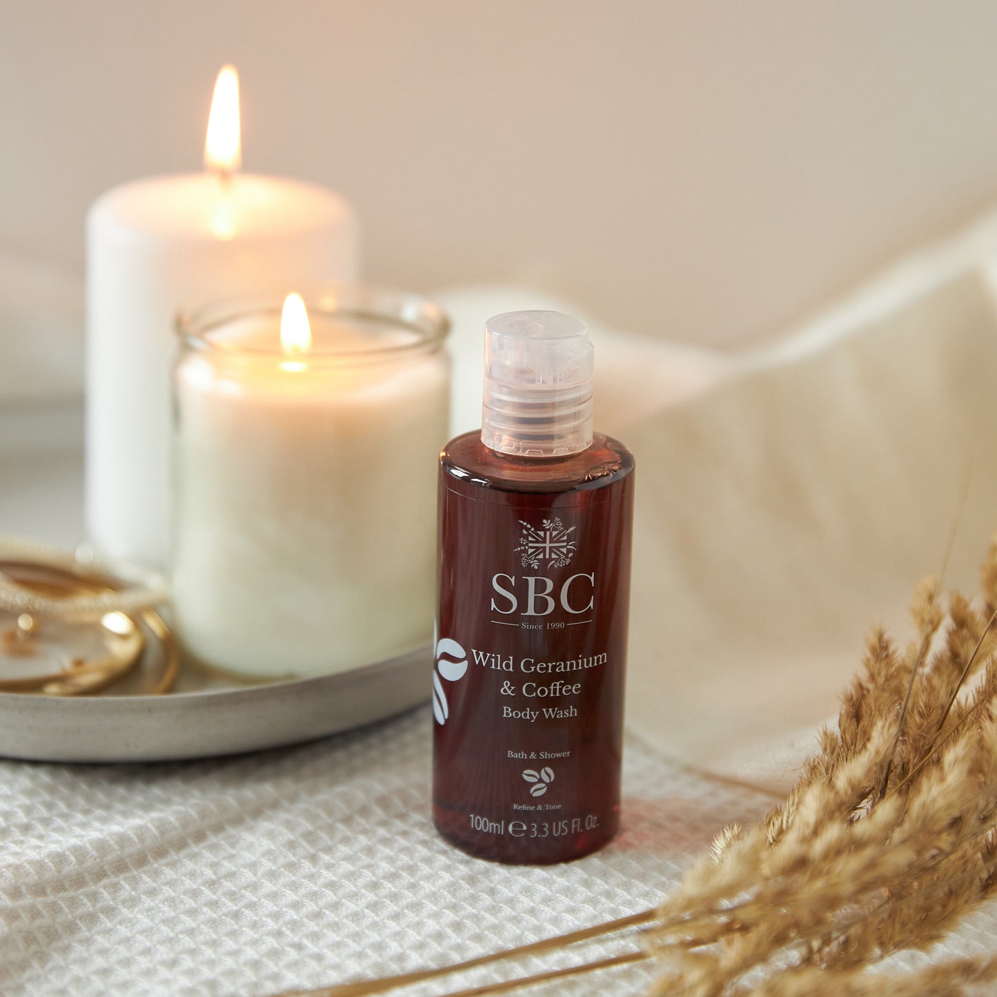 100ml Wild Geranium & Coffee Body was with candles, jewellery and dried flowers